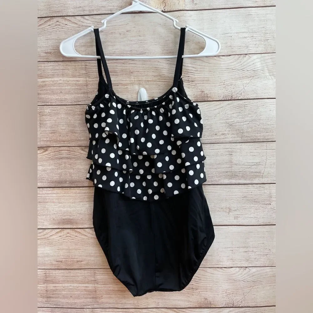 INCHES AWAY BY LONGITUDE‎ ONE PIECE SWIMSUIT IN BLACK AND WHITE POLKA DOTS